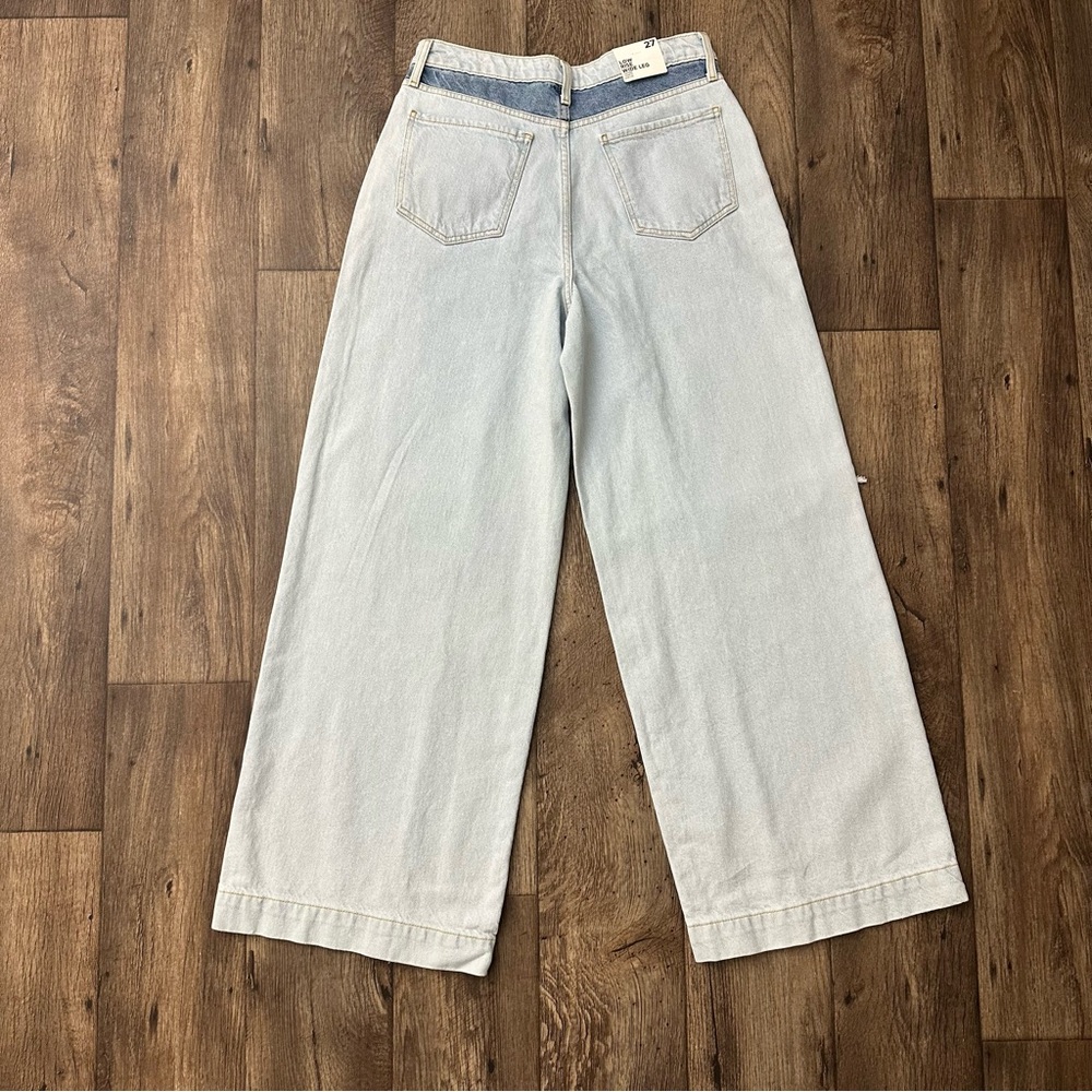FOREVER 21 Premium Low Rise Wide Leg Distressed 100% Cotton Denim Jeans Size 27 - Picture 4 of 6